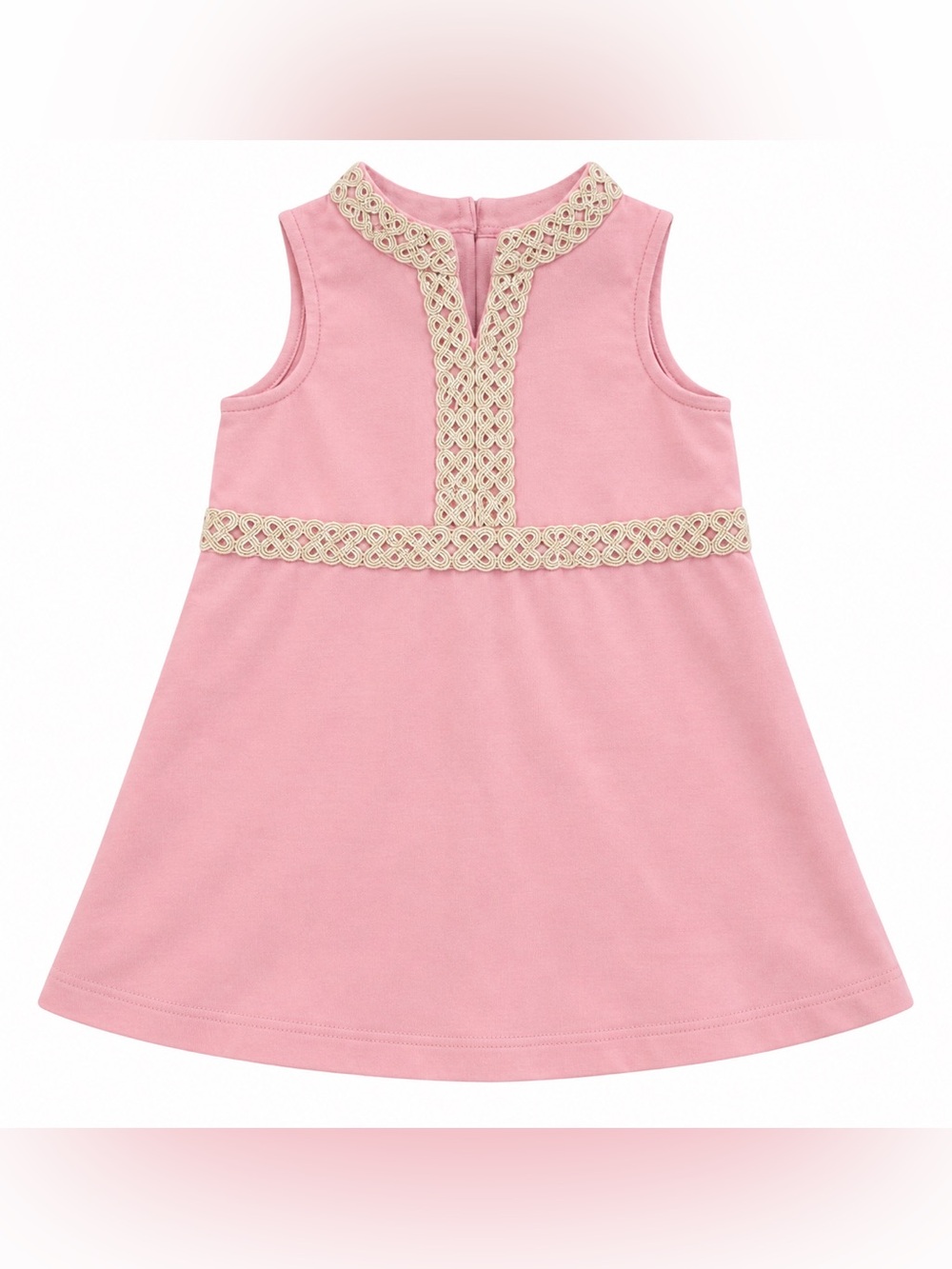 Janie and Jack Pink Sleeveless A-Line embrodiered lace trim dress